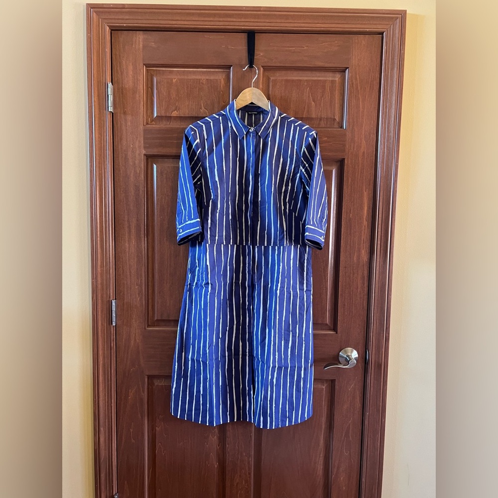 Marimekko Shirt Dress Piccolo Stripes Blue and White Size 40 (Medium) - Picture 2 of 15